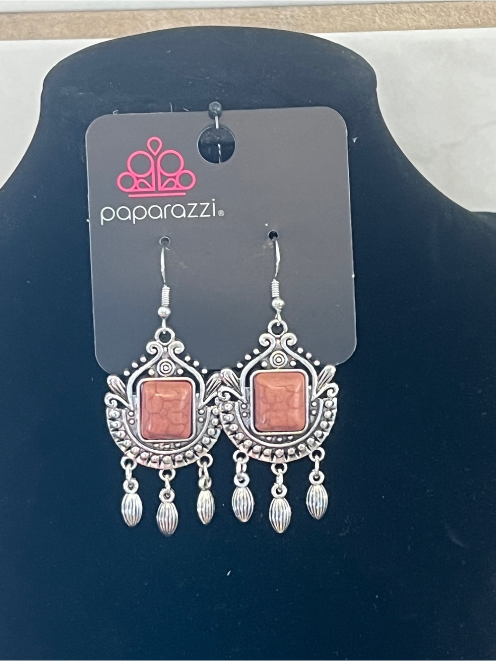 Paparazzi Silver-Tone Coral Square Drop Earrings